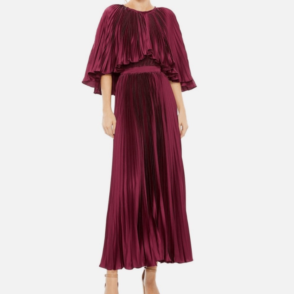 Mac Duggal Raspberry Pleated Caplet Dress